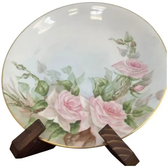 T&V Limoges Vintage Floral Flower Pink Roses Decorative Plate.